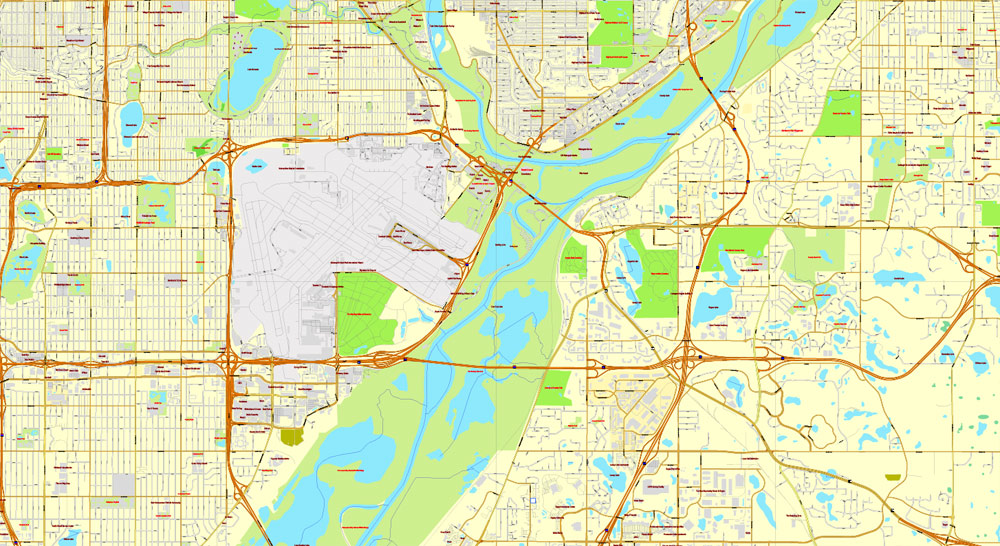 Vector Map Minneapolis + St. Paul, Minnesota, US, printable vector street City Plan map full editable, Adobe Illustrator, full vector, scalable, editable, text format street names, 41 mb ZIP