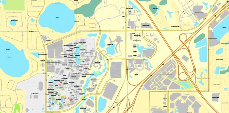 Vector Map Orlando, Florida, exact printable vector street City Plan map V.3, full editable, Adobe Illustrator, full vector, scalable, editable, text format street names, 11 mb ZIP