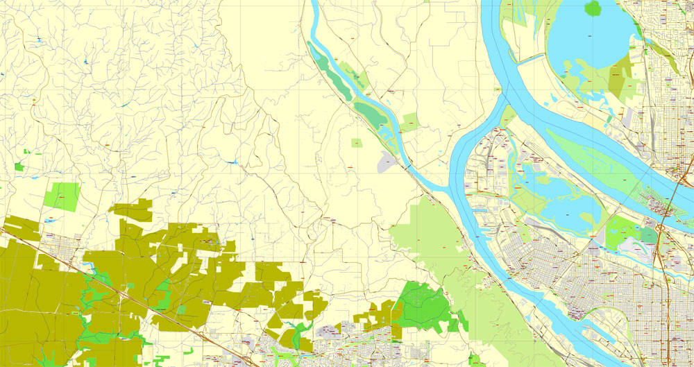 Portland, Oregon + Vancouver, Washington, US, exact vector map Adobe PDF editable 4 parts City Plan V3