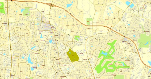 Raleigh Map, North Carolina, US, vector map Adobe PDF editable City ...