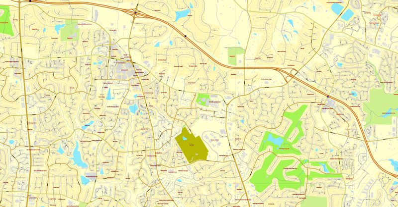 Vector Map Raleigh, North Carolina, US, vector map Adobe Illustrator editable City Plan V3-2016.08, full vector, scalable, editable, text format street names, 35 mb ZIP