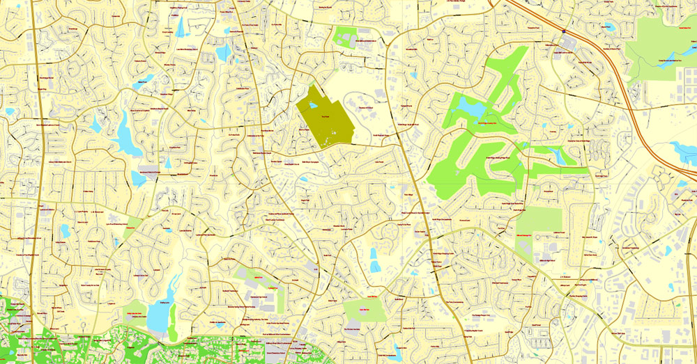 Vector Map Raleigh, North Carolina, US, vector map Adobe Illustrator editable City Plan V3-2016.08, full vector, scalable, editable, text format street names, 35 mb ZIP