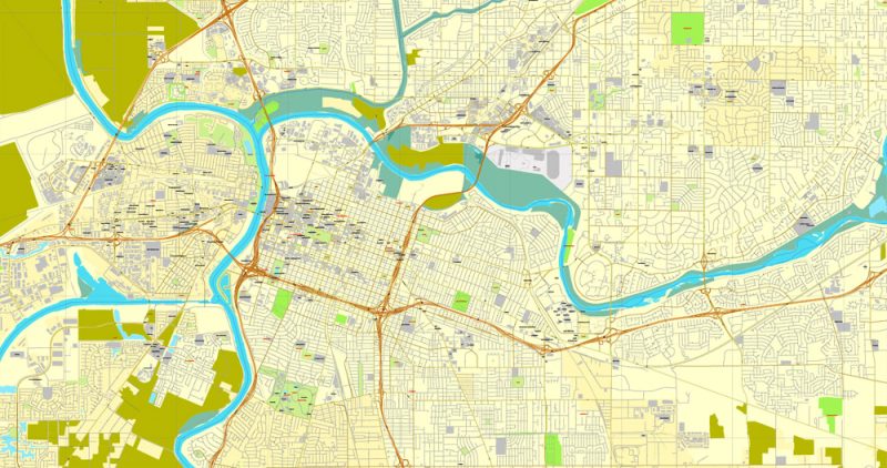 Sacramento, California, US, printable vector map street City Plan V.3.08.2016 full editable, Adobe Illustrator