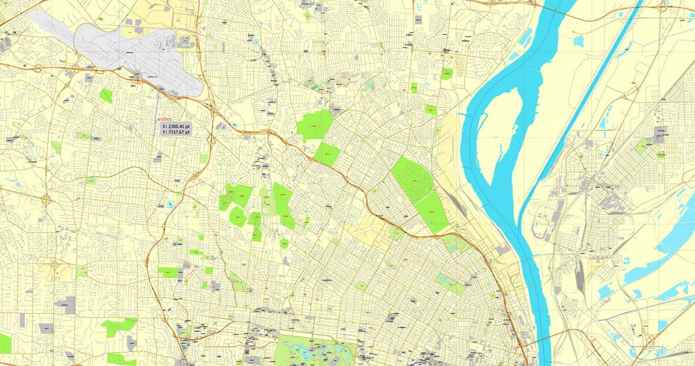 Saint Louis Map Vector Missouri US printable exact City Plan editable Adobe Illustrator Street Map