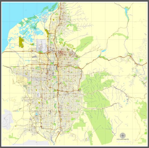 Salt Lake City, Utah, printable vector street City Plan map V3-2016.08 ...