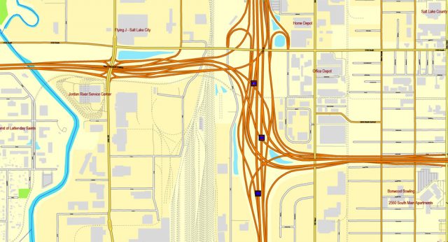 Salt Lake City, Utah, printable vector street City Plan map V3-2016.08 ...