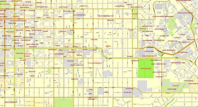 Salt Lake City, Utah, printable vector street City Plan map V3-2016.08 ...