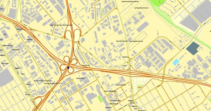 Vector Map San Jose, California, US, printable vector map street City Plan V.3.08.2016 full editable, Adobe Illustrator, full vector, scalable, editable text format street names, 19 mb ZIP