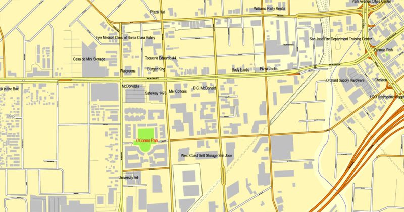 San Jose, California, US, printable vector map street City Plan V.3.08.2016   full editable, Adobe Illustrator