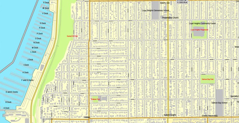 Vector Map Seattle, Washington, US, vector map Adobe Illustrator editable 3 parts City Plan V3-2016.08, full vector, scalable, editable, text format street names, 51 mb ZIP
