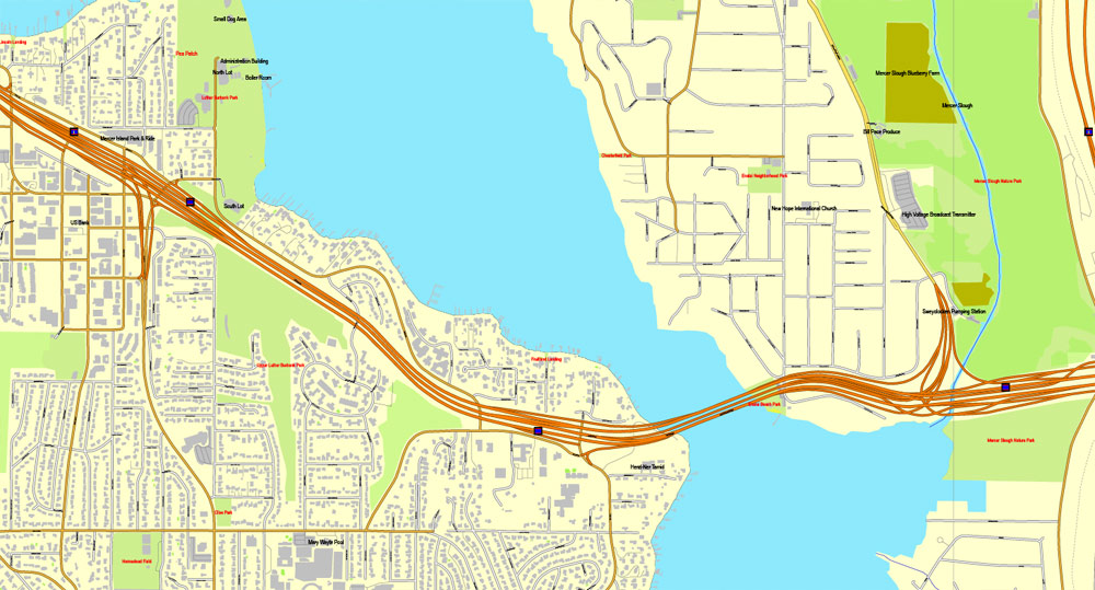 Vector Map Seattle, Washington, US, vector map Adobe Illustrator editable 3 parts City Plan V3-2016.08, full vector, scalable, editable, text format street names, 51 mb ZIP