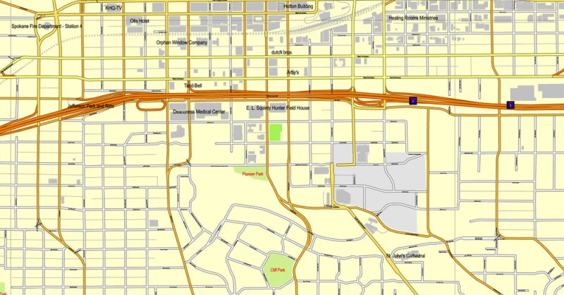 Vector Map Spokane, Washington, US, exact printable vector street City Plan map V.3, full editable, Adobe Illustrator, full vector, scalable, editable, text format street names, 7 mb ZIP