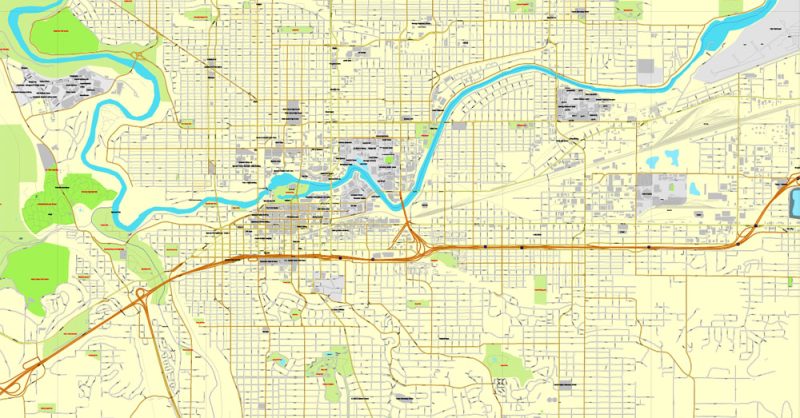 Vector Map Spokane, Washington, US, exact printable vector street City Plan map V.3, full editable, Adobe Illustrator, full vector, scalable, editable, text format street names, 7 mb ZIP
