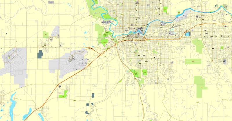 Spokane, Washington, US, exact printable vector street City Plan map V.3, full editable, Adobe Illustrator