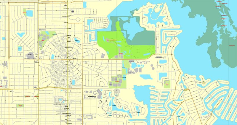 St. Petersburg, Florida, US, vector map Adobe Illustrator editable City Plan V3-2016.08, full vector, scalable, editable, text format street names, 8 mb ZIP
