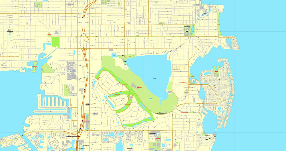 St. Petersburg, Florida, US, vector map Adobe Illustrator editable City Plan V3-2016.08, full vector, scalable, editable, text format street names, 8 mb ZIP