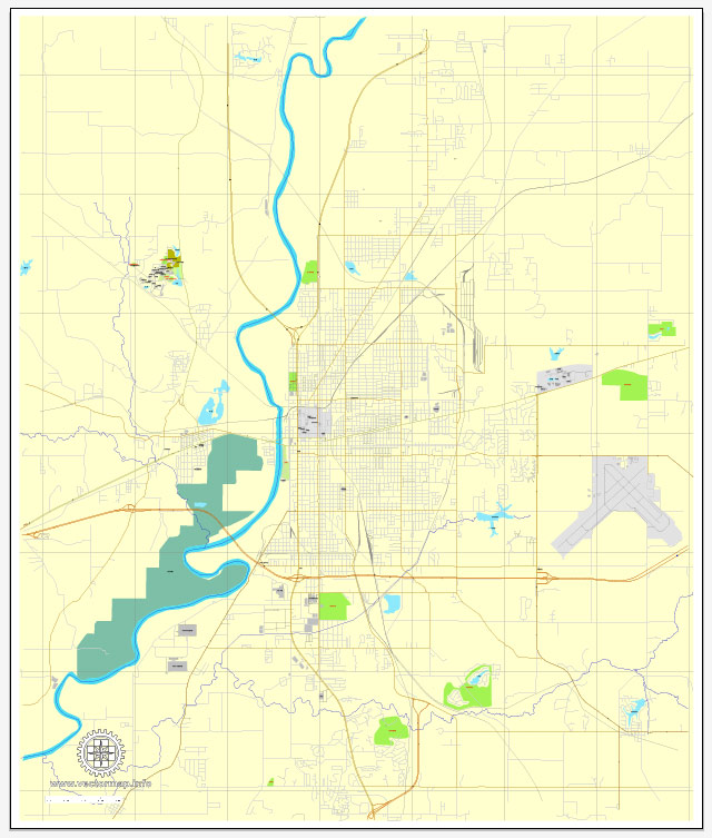 Exact Vector Map Terre-Haute, Indiana, US, printable vector street City Plan map V.3, full editable, Adobe Illustrator, full vector, scalable, editable, text format street names, 2 mb ZIP