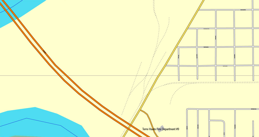 Exact Vector Map Terre-Haute, Indiana, US, printable vector street City Plan map V.3, full editable, Adobe Illustrator, full vector, scalable, editable, text format street names, 2 mb ZIP