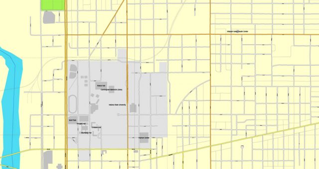 Terre Haute, Indiana, US, exact map, street City Plan V.3.09, full ...