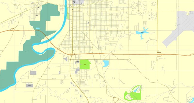 Terre-Haute, Indiana, US,  exact map, street City Plan V.3, full editable, Adobe Illustrator printable vector
