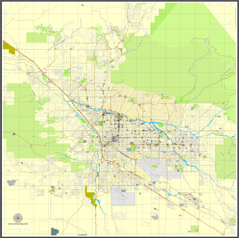 Vector Map Tucson, Arizona, US, exact map printable vector street City Plan V.3, full editable, Adobe Illustrator, full vector, scalable, editable, text format street names, 12 mb ZIP