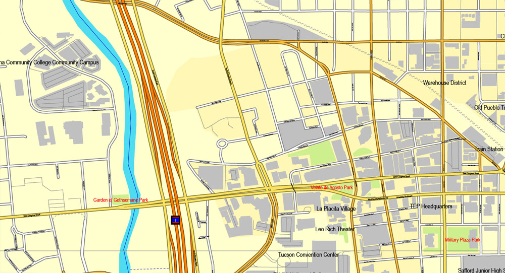 Vector Map Tucson, Arizona, US, exact map printable vector street City Plan V.3, full editable, Adobe Illustrator, full vector, scalable, editable, text format street names, 12 mb ZIP