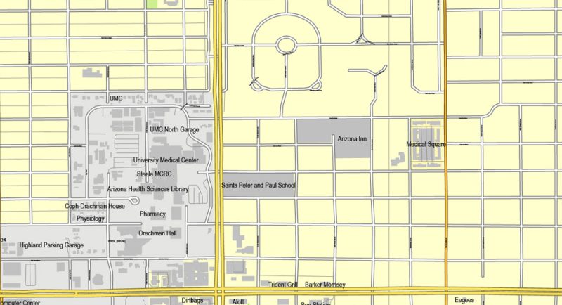 Vector Map Tucson, Arizona, US, exact map printable vector street City Plan V.3, full editable, Adobe Illustrator, full vector, scalable, editable, text format street names, 12 mb ZIP