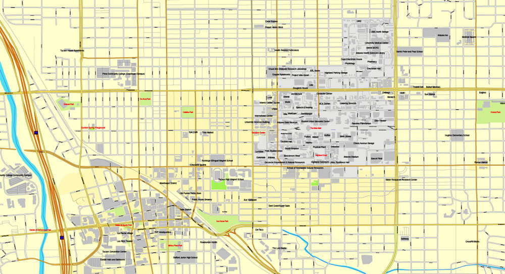 Vector Map Tucson, Arizona, US, exact map printable vector street City Plan V.3, full editable, Adobe Illustrator, full vector, scalable, editable, text format street names, 12 mb ZIP