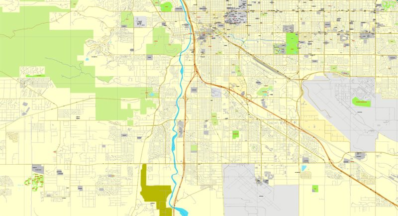 Tucson, Arizona, US, exact map printable vector street City Plan V.3, full editable, Adobe Illustrator