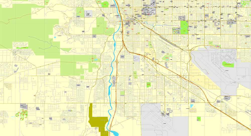 Tucson, Arizona, US printable vector street City Plan map, full editable, Adobe Illustrator