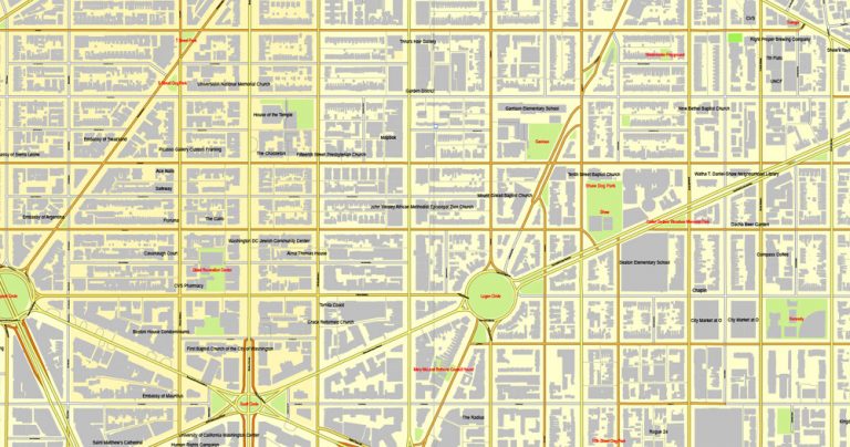 Washington DC Map US vector printable Adobe PDF editable City Plan V3