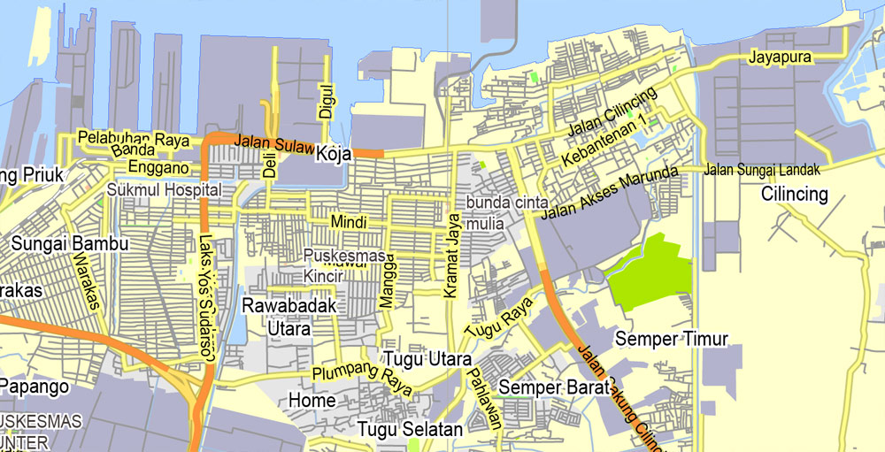 Jakarta Grande, Indonesia, printable exact vector map G-View level 13