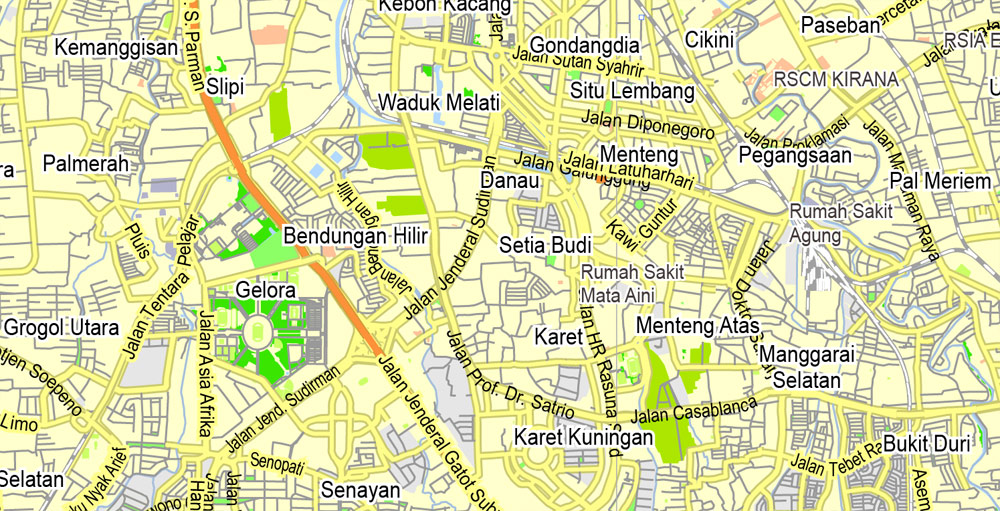 Jakarta Grande, Indonesia, printable exact vector map G-View level 13 ...