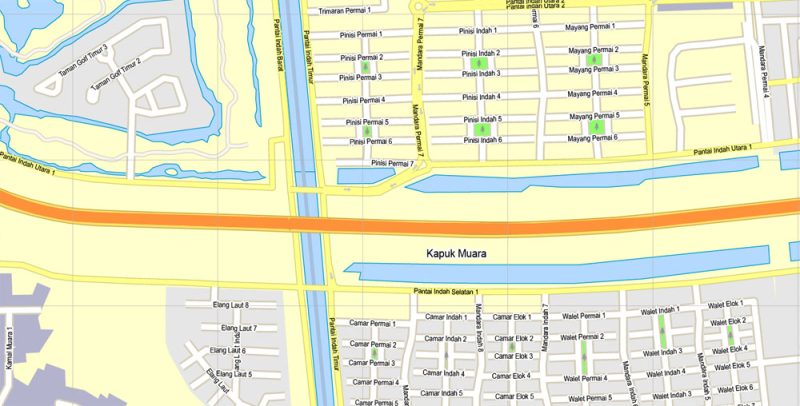 Printable Map Jakarta, Indonesia, exact vector map G-View level 16 (250 meters) street City Plan full editable, Adobe Illustrator, full vector, scalable, editable text format street names, 19 mb ZIP