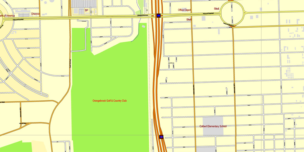 miami, florida, us, exact vector street city plan map v3