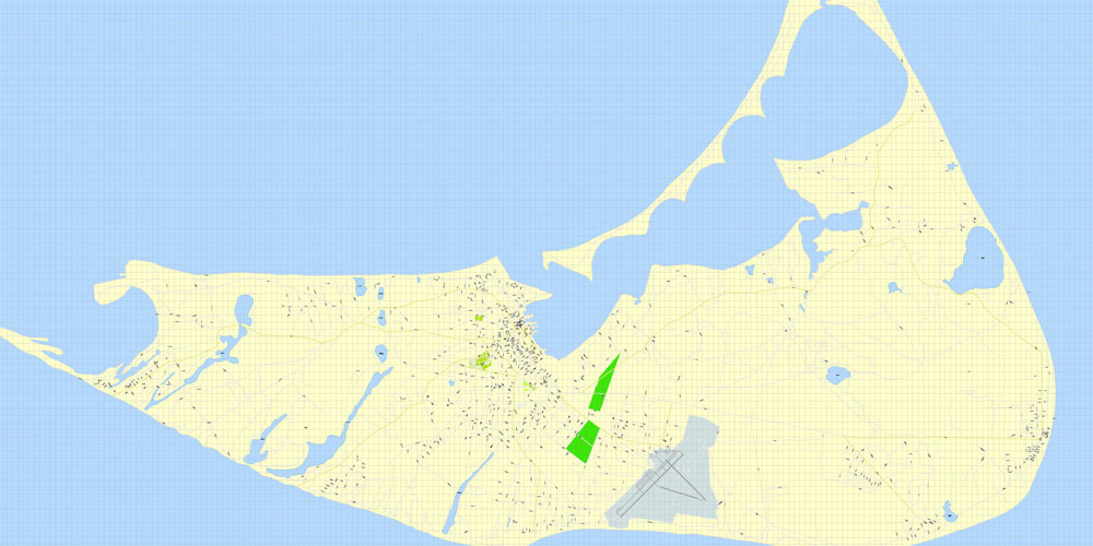 Printable Map Nantucket and Martha's Vineyard Islands, Massachusetts, US, printable vector map G-View level 17 (100 m) street City Plan V.3.09 full editable, Adobe Illustrator, full vector, scalable, editable text format street names, 8 mb ZIP