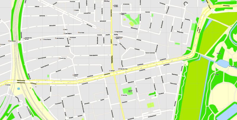 Printable Map Amsterdam, Netherlands, vector map Adobe Illustrator editable City Plan G-View Level 17 (100 m) V3.09, full vector, scalable, editable, text format street names, 20 mb ZIP