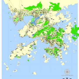 Printable Map Hong Kong - Shenzhen, China, exact vector map Adobe Illustrator editable City Plan G-View Level 13 (2.000 meters scale) V3.09, full vector, scalable, editable, text format street names, 7 mb ZIP