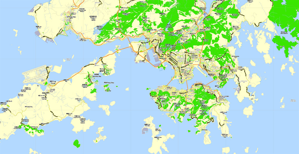 Hong Kong - Shenzhen, China, printable vector map Adobe PDF editable City Plan G-View Level 13 (2.000 meters scale) 01 V3.09, full vector