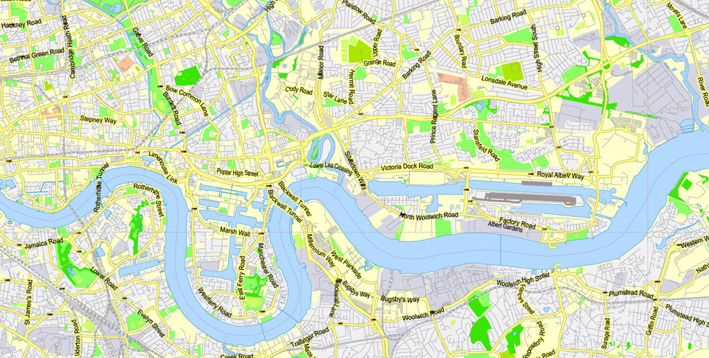 Printable Map Greater London, England UK, vector map Adobe Illustrator editable City Plan G-View Level 13 (2.000 m) V3.09, full vector, scalable, editable, text format street names, 24 mb ZIP