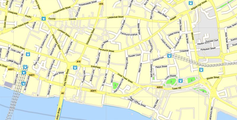 Printable Map London Center, England UK, vector map Adobe Illustrator editable City Plan G-View Level 16 (250 meters scale) V3.09, full vector, scalable, editable, text format street names, 13 mb ZIP