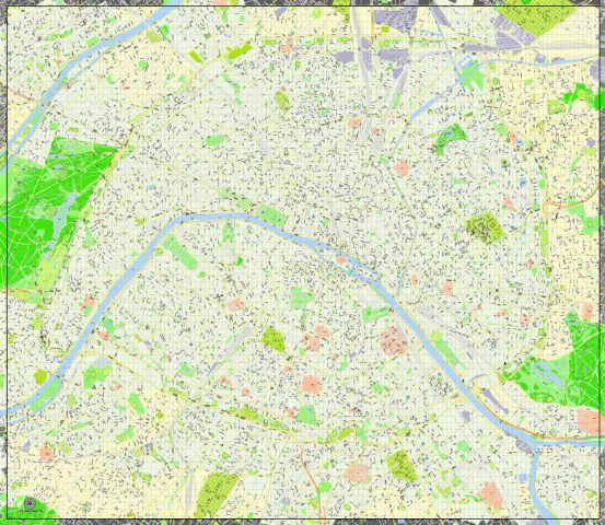 Paris Map Full, France, printable vector map Adobe Illustrator editable ...