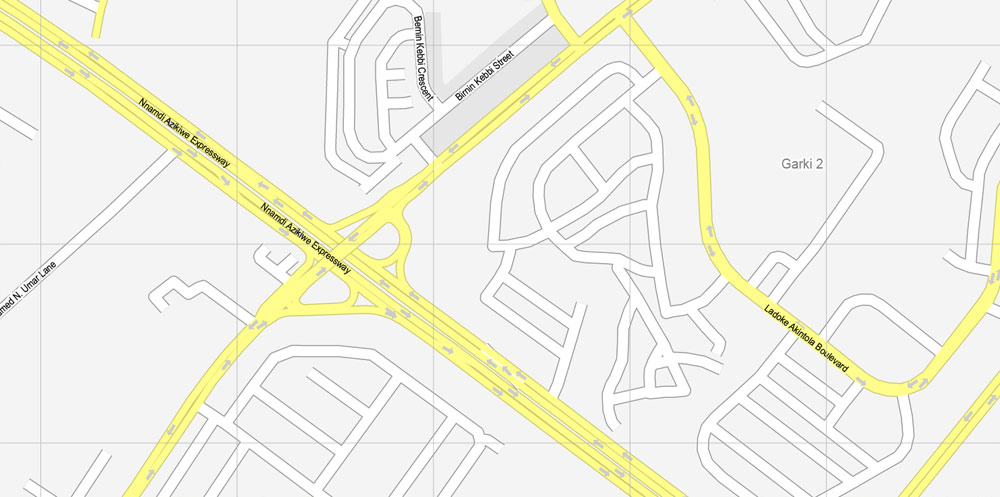 Printable Map Abuja, Nigeria, exact vector map G-View level 16 (250 meters) street City Plan full editable, Adobe Illustrator, full vector, scalable, editable text format street names, 2 mb ZIP
