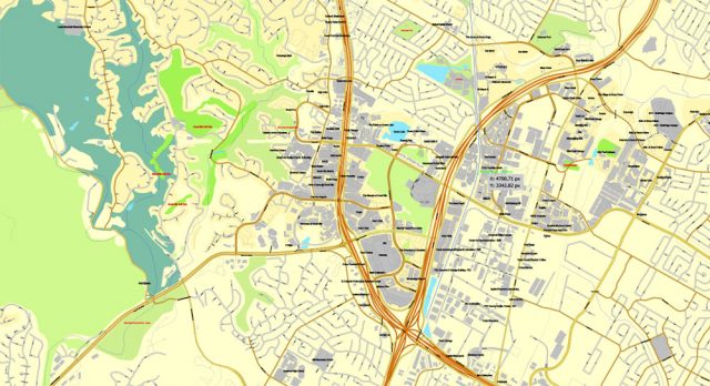Austin Texas US exact printable map Adobe PDF editable City Plan V3.09 ...