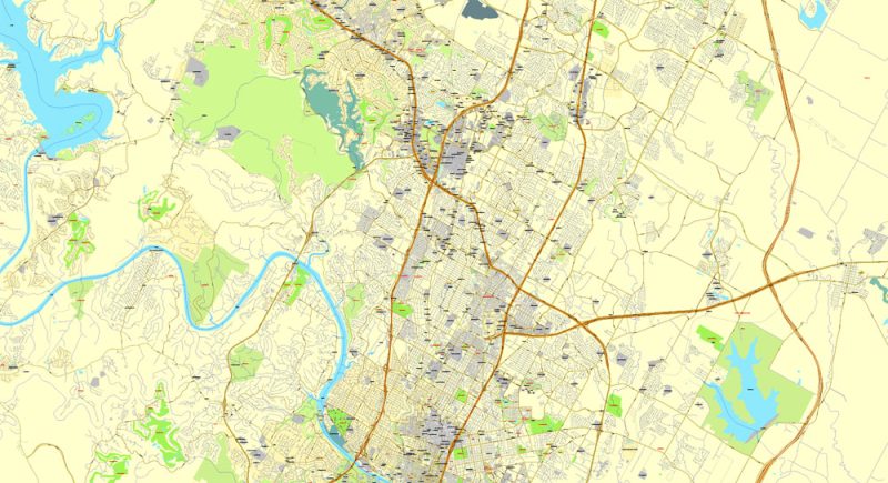 Printable Map Austin, Texas, US, exact vector map Adobe Illustrator editable City Plan V3.09, full vector, scalable, editable, text format street names, 19 mb ZIP