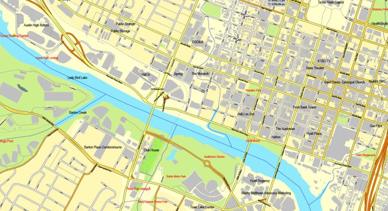 Printable Map Austin, Texas, US, exact vector map Adobe Illustrator editable City Plan V3.09, full vector, scalable, editable, text format street names, 19 mb ZIP
