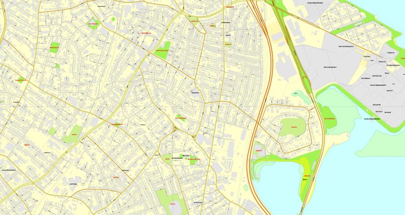Vector Map Boston, Massachusetts, US, exact map: Printable City Plan Map V.2, Adobe Illustrator, full vector, scalable, editable, separated text layer street names, 43 mb ZIP