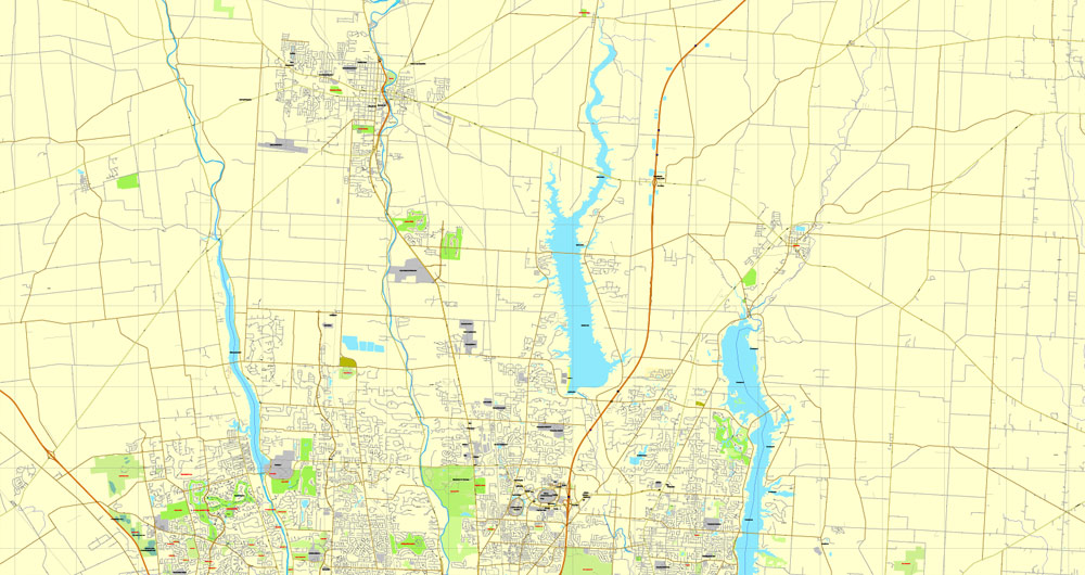 Printable Map Columbus, Ohio, US, exact vector map Adobe Illustrator editable City Plan V3.09, full vector, scalable, editable text format street names, 16 mb ZIP