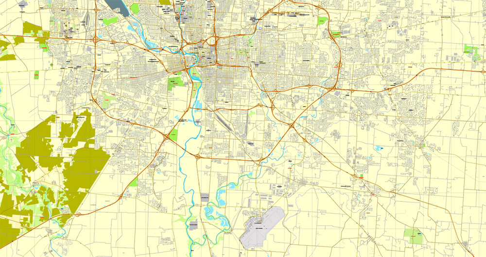 Columbus, Ohio, US, exact vector map Adobe Illustrator editable City Plan V3.09, full vector