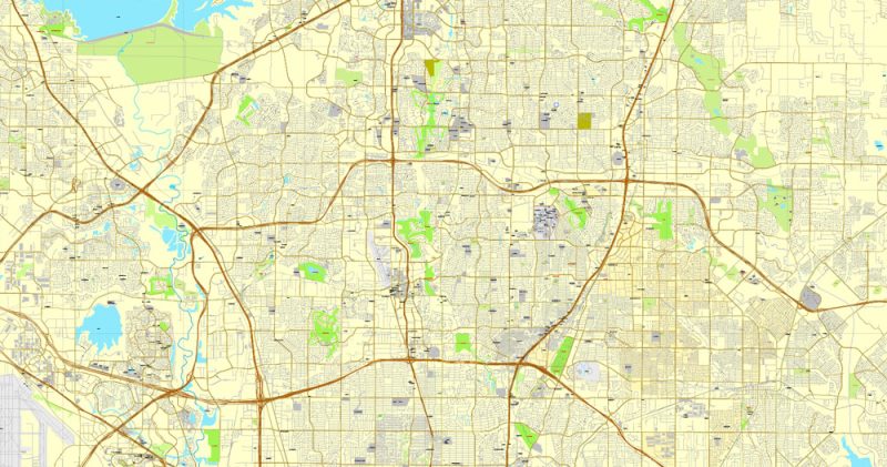 Vector Map Dallas, Texas, US, exact vector map Adobe Illustrator editable City Plan V3.09, full vector, scalable, editable, text format street names, 26 mb ZIP